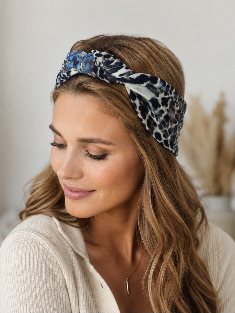 Leopard print top knot turban headband